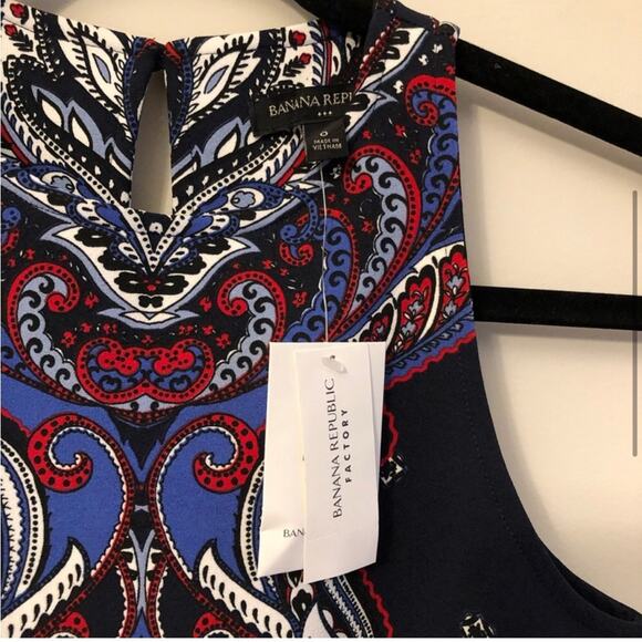 NWT Banana Republic Factory Blue Paisley Sheath Dress - Picture 3 of 5